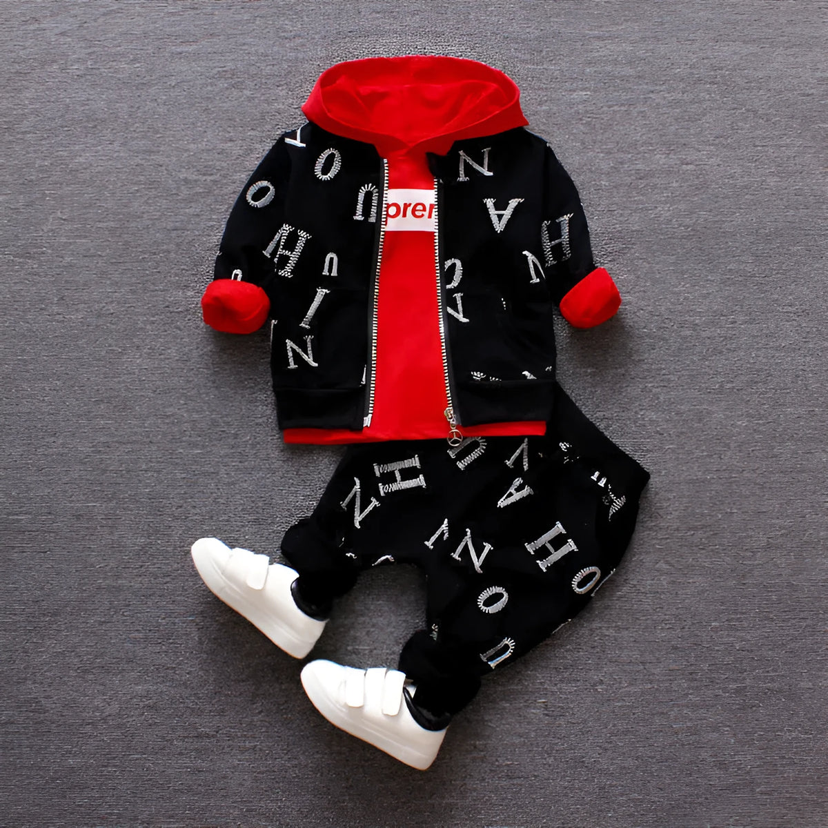 Children's long sleeve two-piece clothing set in red or white, polyester vinylon blend, sizes 80cm to 100cm