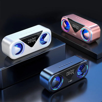 MC H9 Bluetooth Speaker Alarm Clock in various colors with temperature display and dual alarms