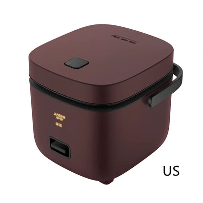 Compact brown 1-2 litre electric rice cooker, 180x200x180mm, with mechanical controls and aluminium pot for small UK kitchens