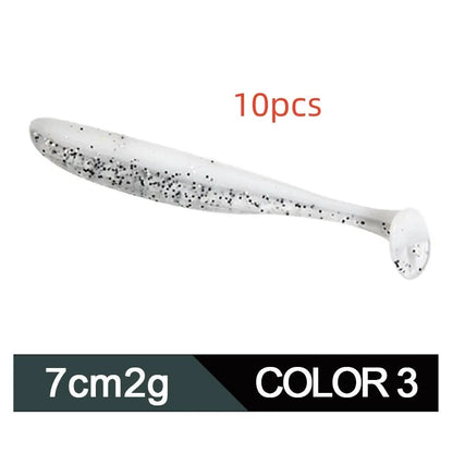 7cm soft worm fishing lure with two-tone T-tail in various colours for Mandarin fish and Topmouth Culter