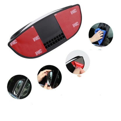 Universal wide angle car mirror measuring 126mm wide with black or white printing colour options