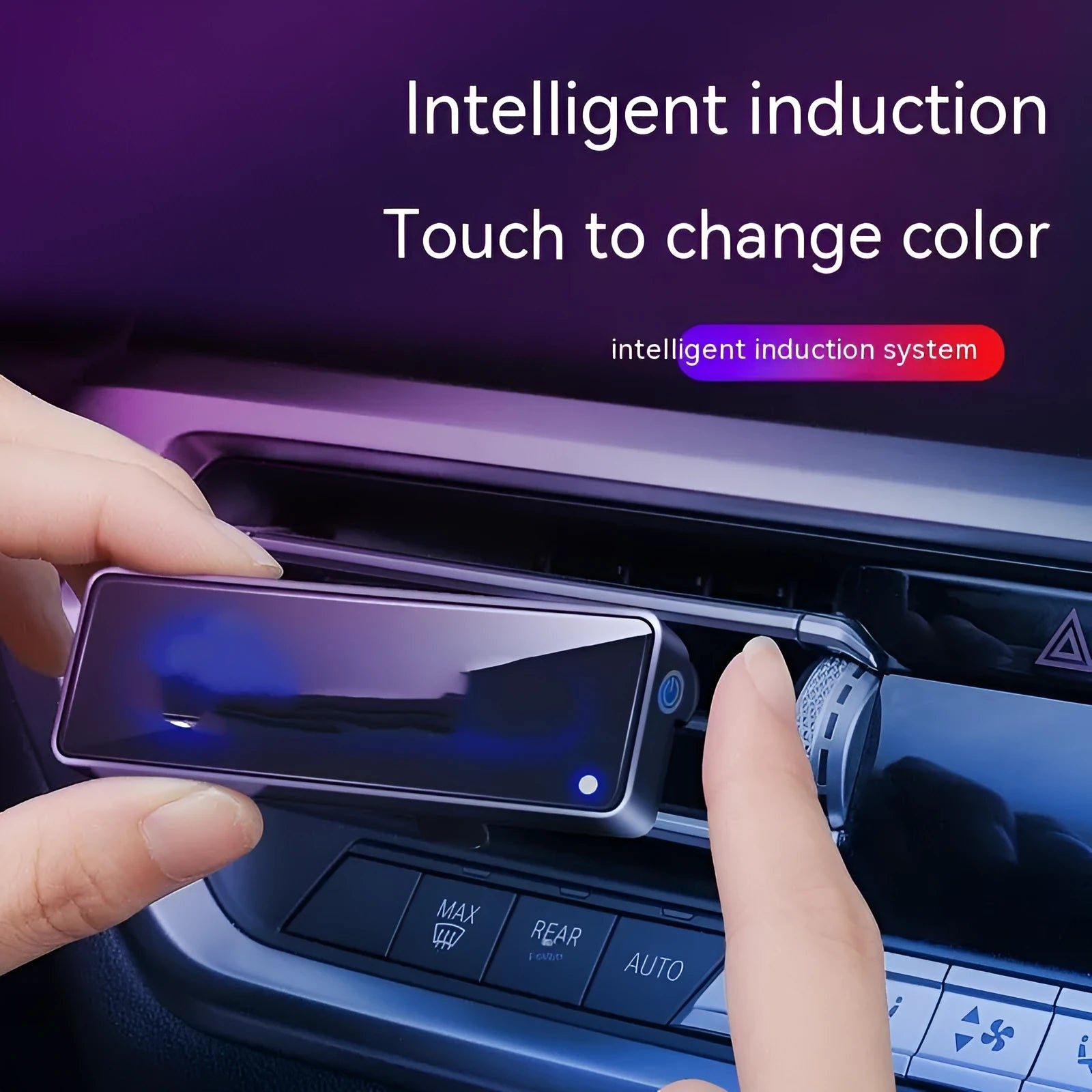 Black automobile aromatherapy air outlet ambience light with LED and fragrance sticks for car vents