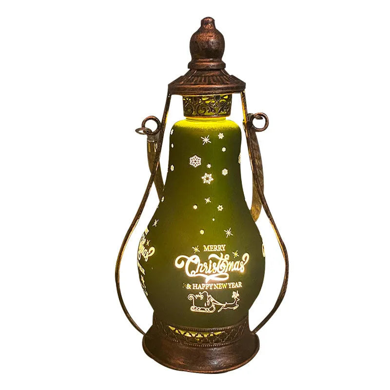 New Chinese style glass LED oil lamp ornament in red, hanging as a Christmas decoration.