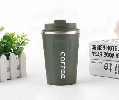 Stainless steel thermal vacuum coffee mug with double-layer insulation and spill-proof lid in multiple colour options