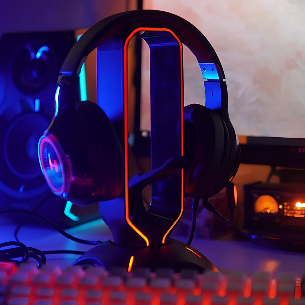 RGB gaming headphone stand measuring 252.5mm with USB connection and multiple colour options