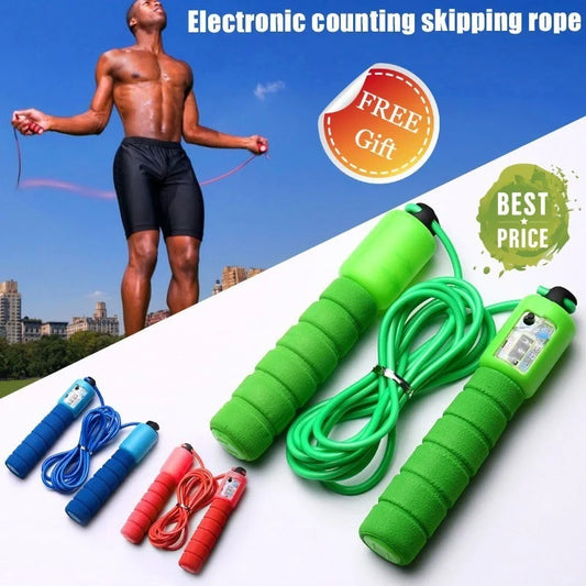 Jump Rope with Counter in vibrant colors, featuring a built-in jump tracker and ergonomic sponge handles.