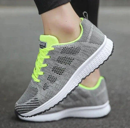 Women's mesh sports sneakers with low wedge heel in multiple colors