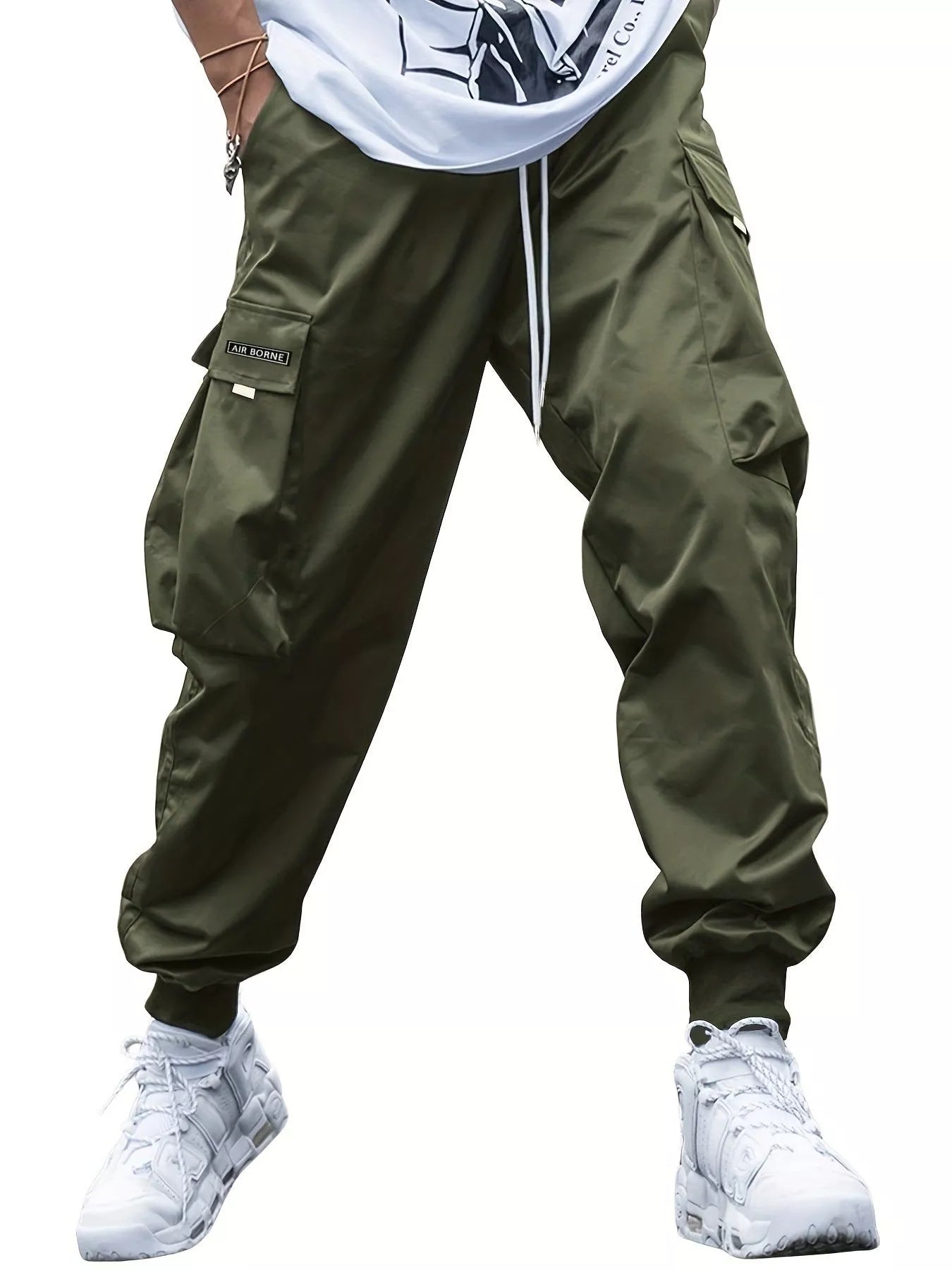 Men's oversized cargo pants in various colors with multiple pockets