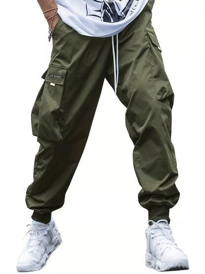 Men's oversized cargo pants in various colors with multiple pockets