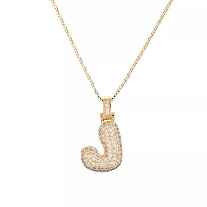 Copper Micro Inlaid Zircon Letter Pendant Necklace with customizable alphabet options