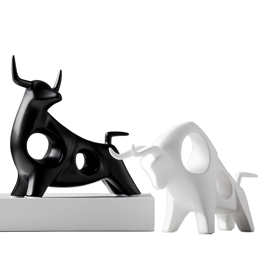 Handmade porcelain animal ornament in black, glazed finish, 12 cm height for European home decor