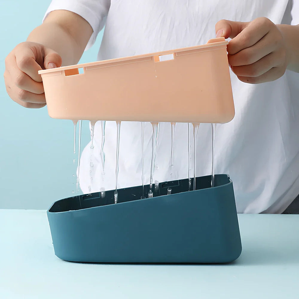 Blue multi-function kitchen cutter with stainless steel blades for slicing and shredding vegetables