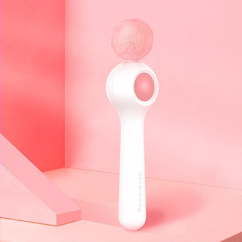 Gravity funny cat stick toy with pink handle and wool ball for feline play