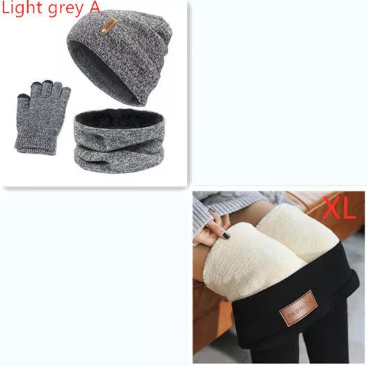 Wool touch screen gloves with scarf and hat set for cold weather