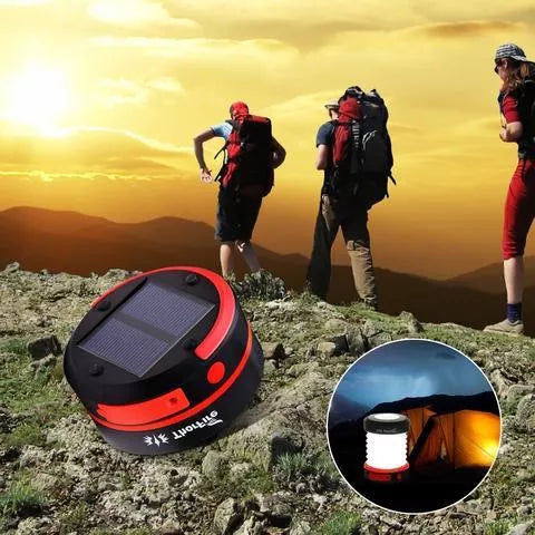 SolarBoom Collapsible Lantern with solar panel and USB charging port in green