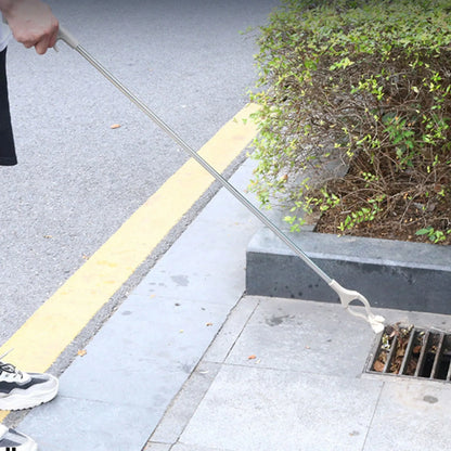 40cm stainless steel garbage picker with push-type handle and non-slip chuck for one-handed operation without bending