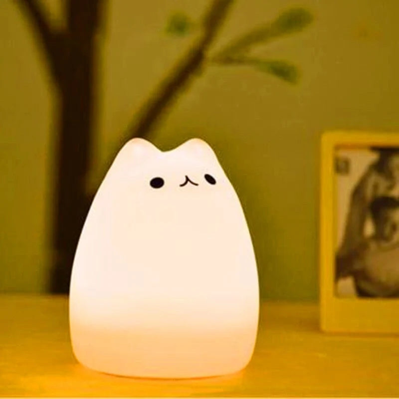 Adorable cat design LED night light for children with color-changing feature