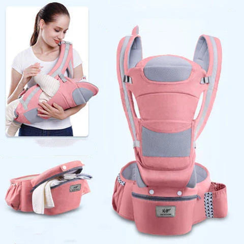 3-in-1 ergonomic baby carrier with multiple carry options, including front-facing and hip-hugging, designed for newborns to toddlers