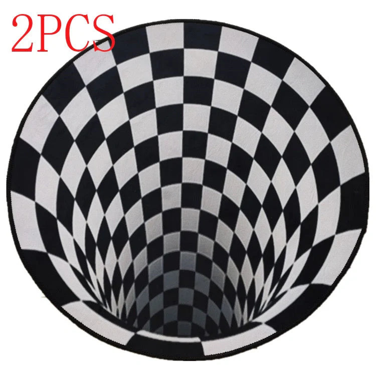 3D geometric round carpet with black and white vortex illusion design