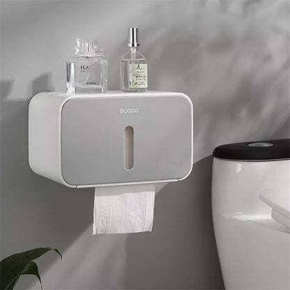 Wall mounted waterproof toilet paper holder with transparent window in grey, black, or blue