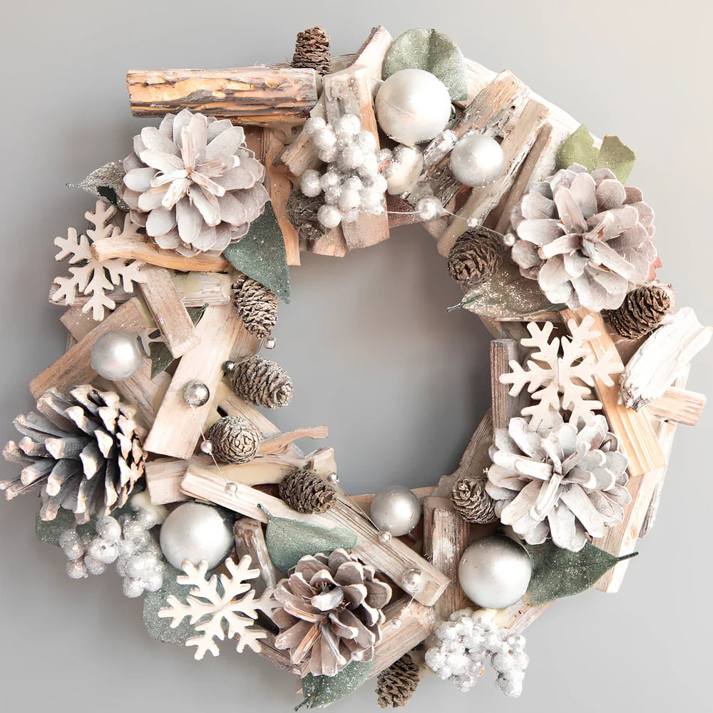 Nordic Porvoo Christmas wreath collection showing five decorative pieces with dimensions from 18×40cm to 34×34×8cm