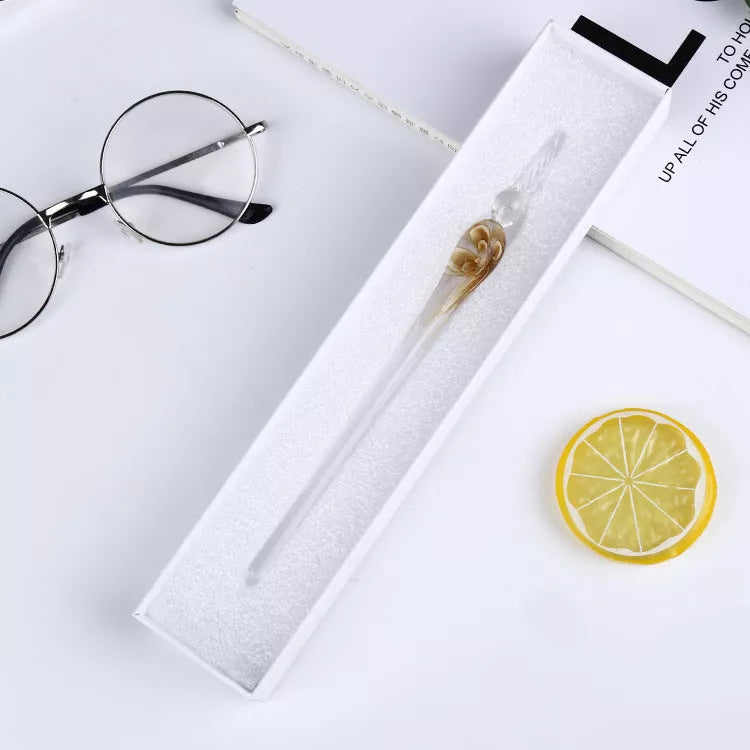 Crystal Flower Glass Dip Pen Set with elegant floral design and smooth writing nib