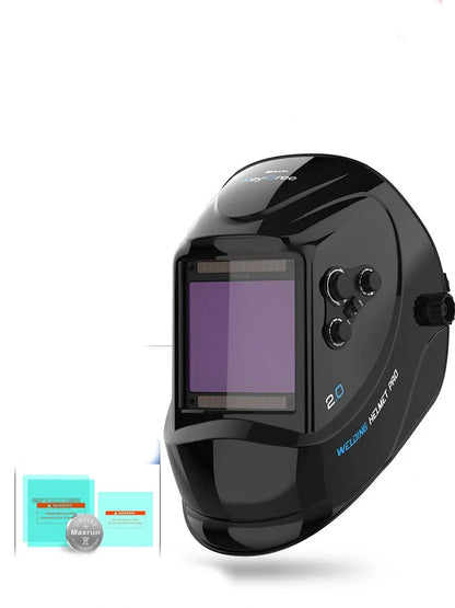 Black auto-darkening welding face shield with 133x114x10mm filter and 100x93mm viewing area