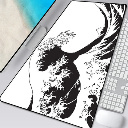 Natural rubber computer mouse pad with printed cloth surface and overlock stitching in multiple size options