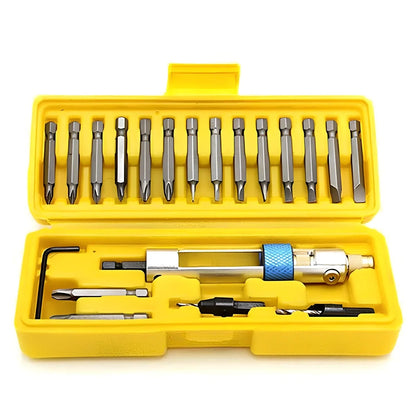 Half Time Drill driver with swivel head and 18 bits including Phillips, flathead, and countersink options