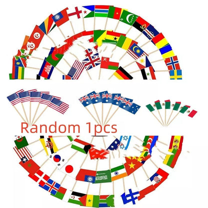 Decorative paper toothpick flags for cakes and desserts, representing 100 countries