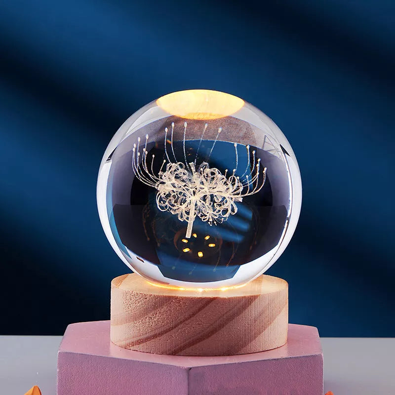 Crystal Ball Night Light with 3D Carved Solar System Design