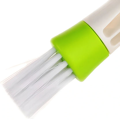 Green double-headed cleaning brush with fine fibre bristles for dust removal