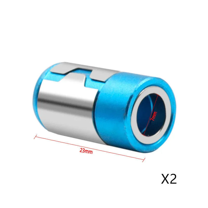 Light blue screwdriver bit with magnetic ring for slotted screws in high carbon steel