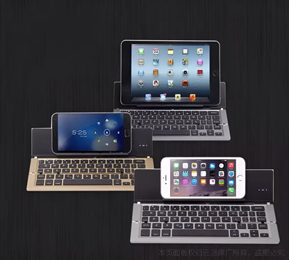Foldable aluminium wireless Bluetooth keyboard for smartphone and tablet, 22.6cm wide, available in four colours