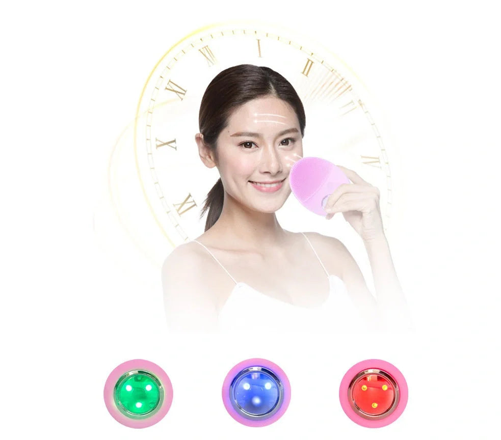 Electric Silicone Face Washer with adjustable vibration and light therapy options