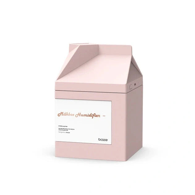 White milk carton shaped USB humidifier with 260ml capacity measuring 75mm x 75mm x 113mm