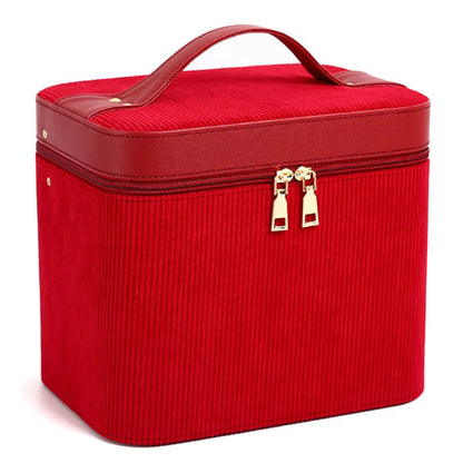 Large corduroy cosmetic storage box with 30-litre capacity in solid colour option with polyester cotton lining