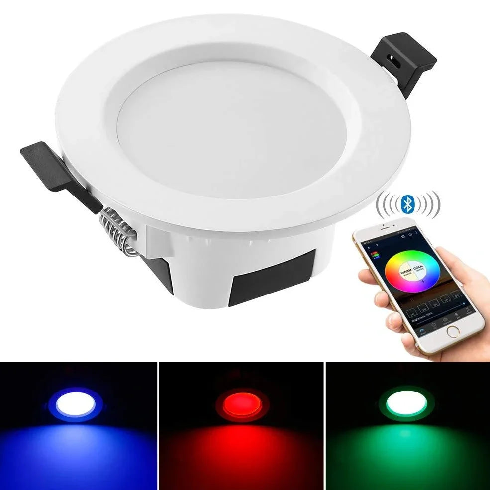 White smart Bluetooth ceiling light with embedded installation and smartphone control