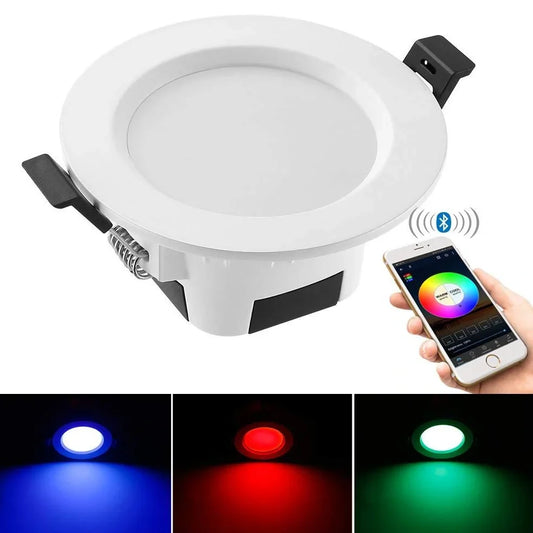 White smart Bluetooth ceiling light with embedded installation and smartphone control
