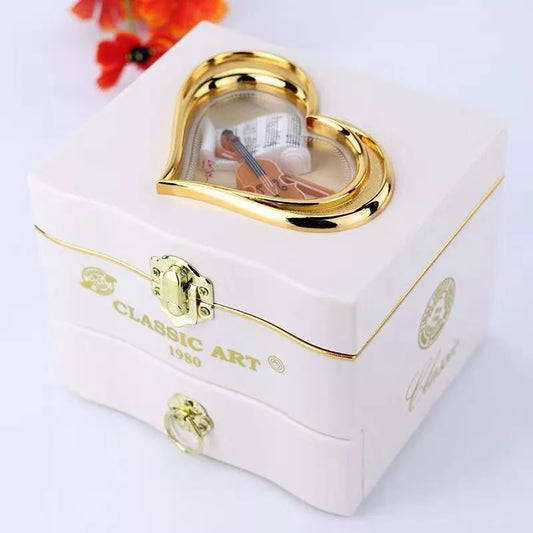 Rotating ballet music box in modern art design, wooden construction, available in multiple colors