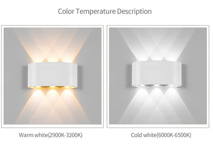 Waterproof black aluminium LED wall lamp 4W warm white emitting 60-degree beam angle mounted on white wall