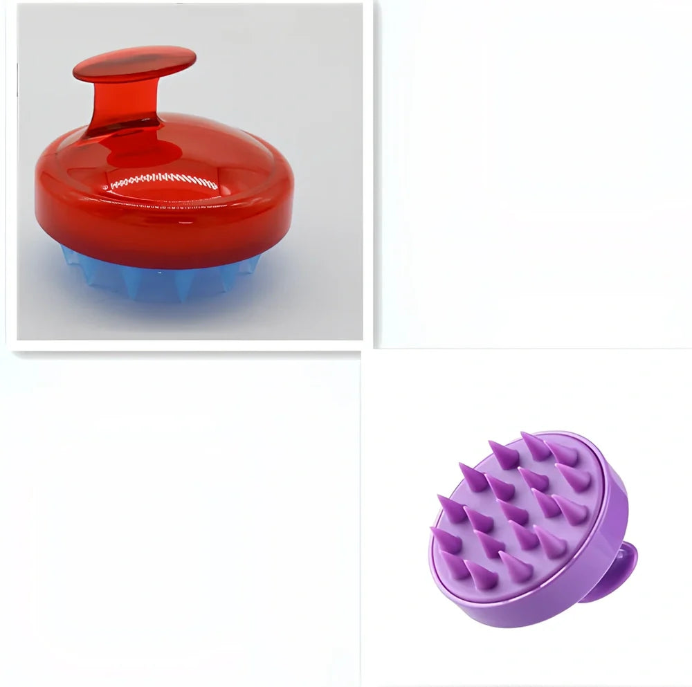 Black silicone shampoo brush with hook design measuring 8x8x7cm for scalp massage during hair washing