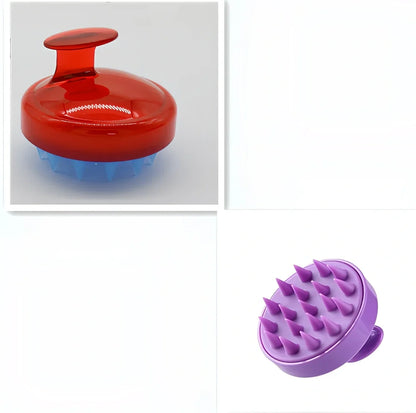 Black silicone shampoo brush with hook design measuring 8x8x7cm for scalp massage during hair washing