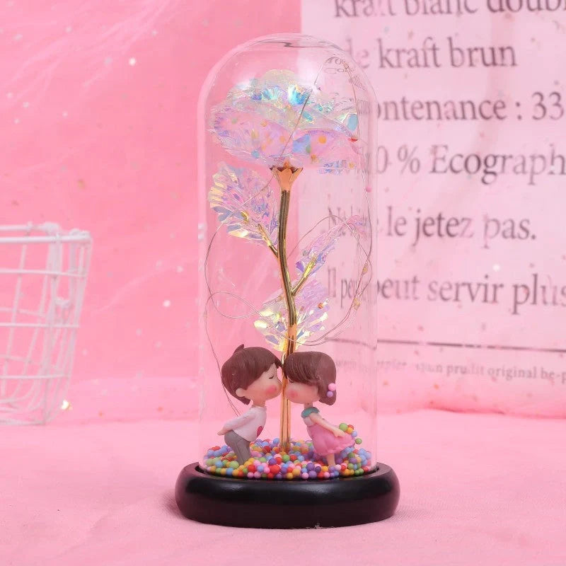 Enchanted Forever Rose in Glass LED Light Christmas Decoration with wooden base