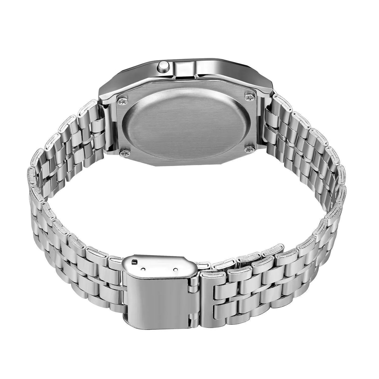 WR F91W Steel Band Electronic Watch with square dial and stainless steel strap