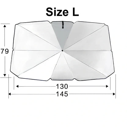 Foldable car windshield sunshade with titanium silver coating and black steel frame in three sizes