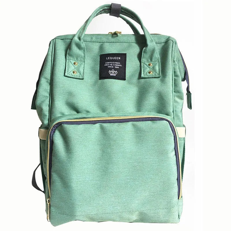 Oxford maternity nappy bag with 16-20L capacity, anti-theft design, bottle area, and multiple colour options