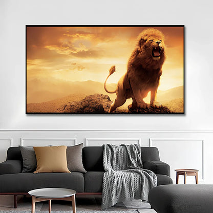 Leopard lion face canvas painting with waterproof ink in horizontal rectangle format