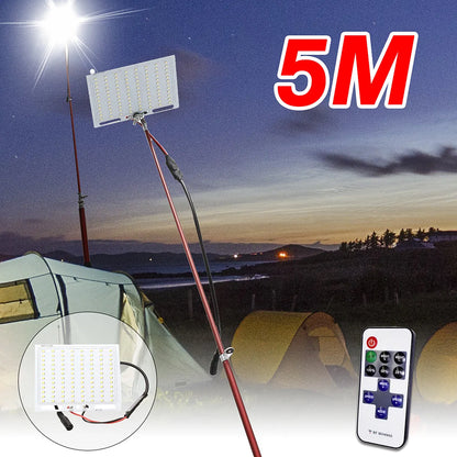 CL-LB-M7 white LED light unit mounted on top of an extended black telescopic fishing rod pole.