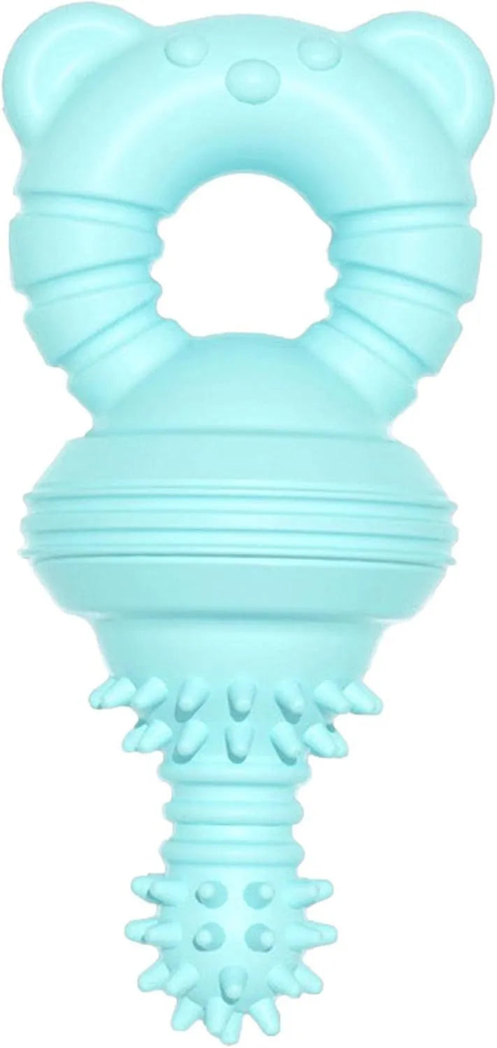 Blue molar clean teeth rubber dog chew toy with concave-convex design and bell, 13.5cm size